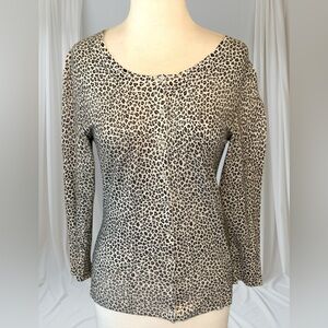 Charlotte Tarantola Animal Print Cotton Cardigan Rhinestone Buttons Size Medium